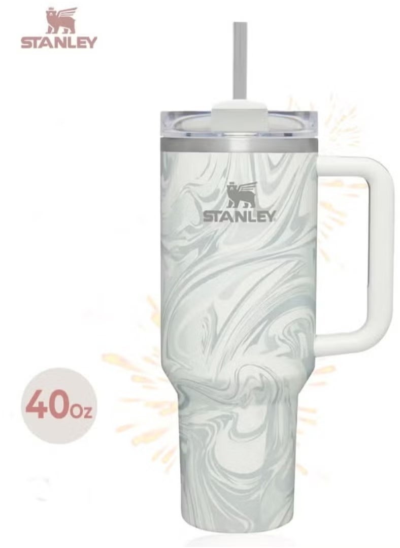Stanley Quencher H2.0 FlowState 40oz Vacuum Insulated Tumbler – Rose Quartz Swirl Travel Mug with Reusable Lid and Straw for Water, Coffee, Smoothies, and Iced Tea – Durable, Stylish, Leakproof, Keeps Drinks Hot & Cold for Hours - Image 1