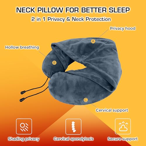 Billebon Premium Neck Pillow with Hoodie Combo Airplane Travel Pillow Comfortable Head Rest Pillow & 30 Years Warranty (Grey with Hoodie) - Image 2