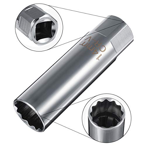 AKIRO 14mm Wrench Socket, 12-Point, 3/8", 14mm Thin Wall Spark Plug Socket for Spark Plug Socket Wrench - Image 2