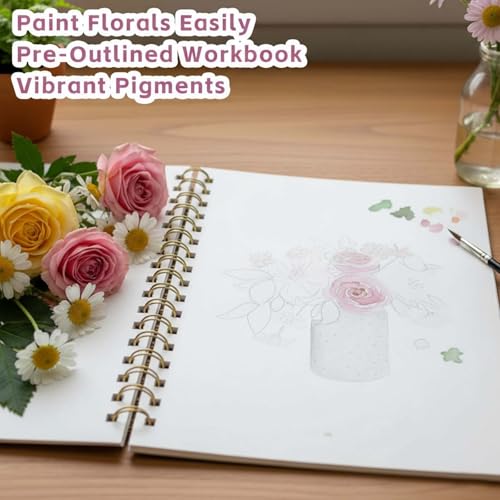 EVRSUWZ Watercolor Workbooks, Beginner Watercolor Painting Kit – Perfect for Gifting to Spark Creativity & Joy for Adults (Bouquet -Without Palette) - Image 5