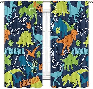 Cinbloo Boys Dinosaur Curtains Rod Pocket Colorful Cartoon Dino for Kids Funny Animals Child Dark Blue Cute Safari - Image 1