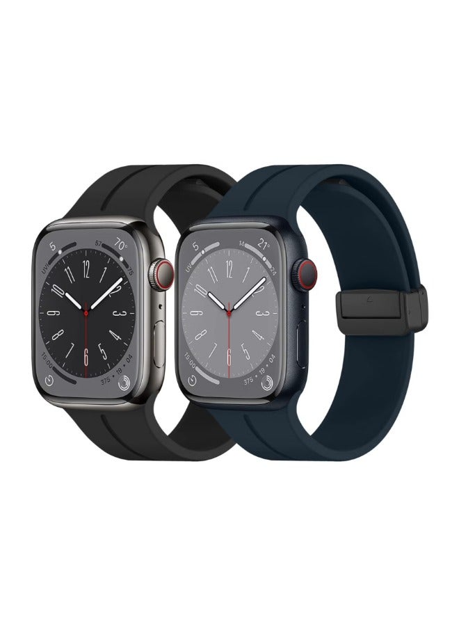 DUSALA 2 Pack Silicone replacement Magnetic Buckle Band for apple watch Band 42mm/44mm/45mm/49mm, Waterproof Silicone Sport Band for iWatch Series 8,Ultra,7,SE,6,5,4,3,2,1 - Image 1