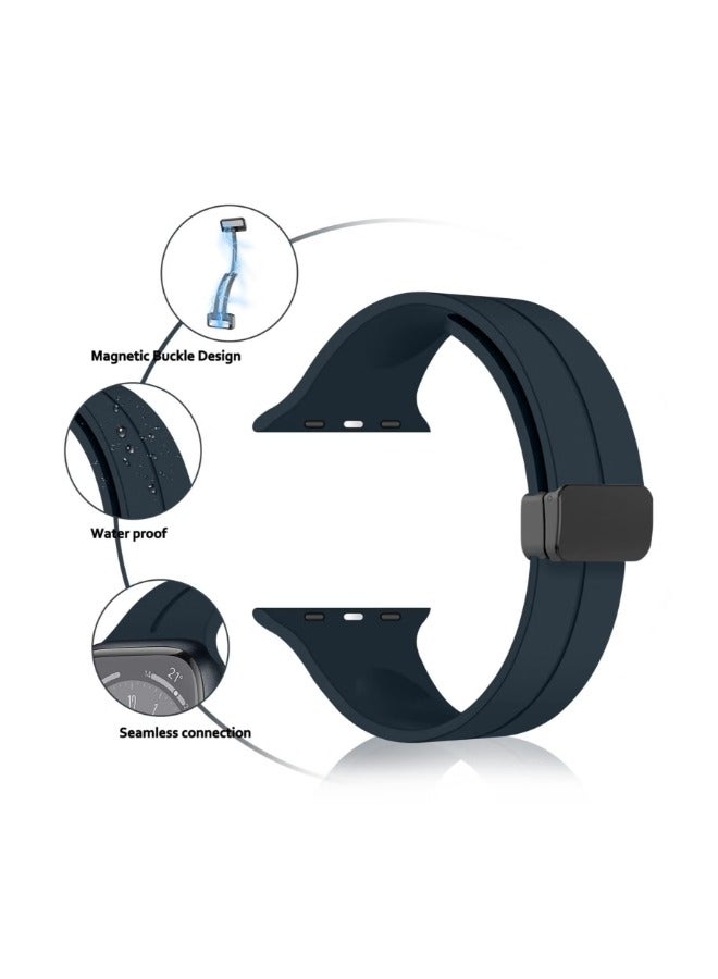 DUSALA 2 Pack Silicone replacement Magnetic Buckle Band for apple watch Band 42mm/44mm/45mm/49mm, Waterproof Silicone Sport Band for iWatch Series 8,Ultra,7,SE,6,5,4,3,2,1 - Image 2