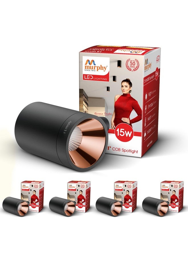 Murphy Aluminium 15W Black Body Cylindrical Surface Mounted Spot Light Down Light (Warm White, Pack Of 5) - Image 1