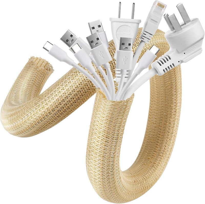 AGPTEK 3 Meter 25-35 mm Cable Sleeve, Adjustable Woven Flexible Cable Sleeve for Office - TV - PC, 3 Meter/9.84ft - Wood - Image 1