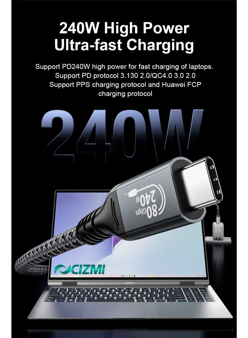 سيزمي ✦ CIZMI [معتمد من USB-IF] كابل USB4 Gen4 عالي الأداء بسرعة 80Gbps وقدرة 240W | شحن Power Delivery PD 3.1 EPR | Thunderbolt 5 | دقة 16K@60Hz و8K@120Hz و4K@480Hz | متوافق مع iPhone 17/16/15 وSamsung وغيرها | بطول 1 متر - Image 2