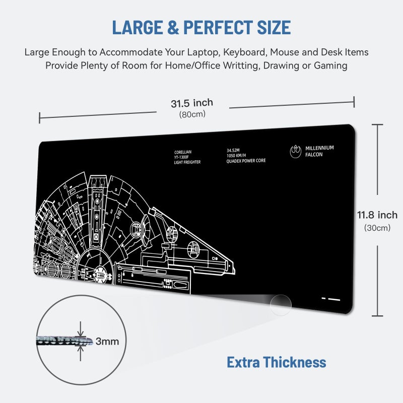 Stanoha Mousepad Desk Mat Gaming Large Keyboard Cute Office Desktop Computer Laptop Black XXL Long Giant Big Cool Modern Design Unique for Women Girls Men Boys Gamer Oversized Wide 30x12'' Mousepad - Image 2