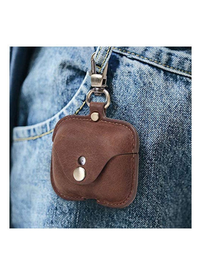 NIBEMINENT - Italy Crazy Horse Leather Apple AirPods 3 Bluetooth Wireless Headset Protective Case Brown - Image 1