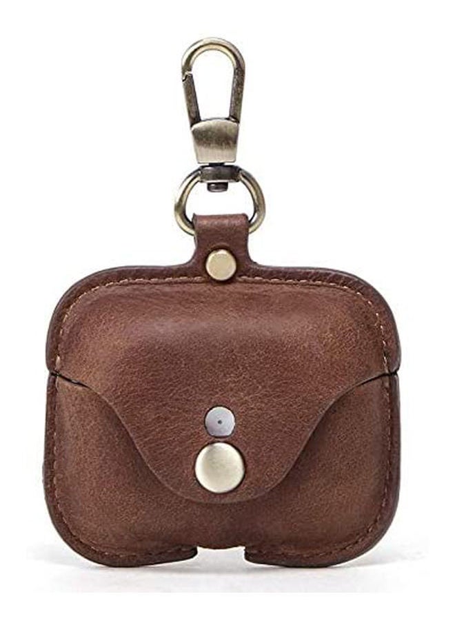 NIBEMINENT - Italy Crazy Horse Leather Apple AirPods 3 Bluetooth Wireless Headset Protective Case Brown - Image 1