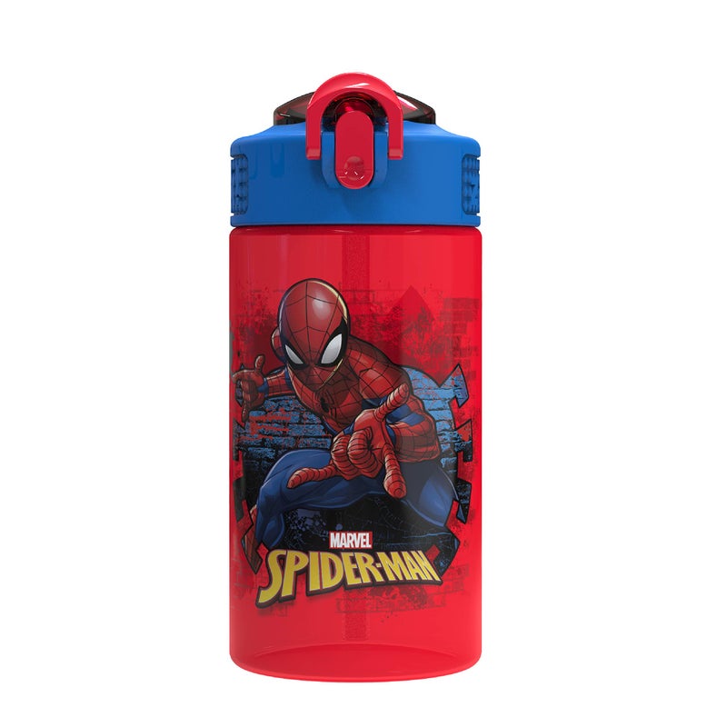 Zak Designs Zak Designs Marvel SpiderMan Kids Spout Cover and Builtin Carrying Loop Made of Plastic LeakProof Water Bottle Design BPAFree Red 16oz 