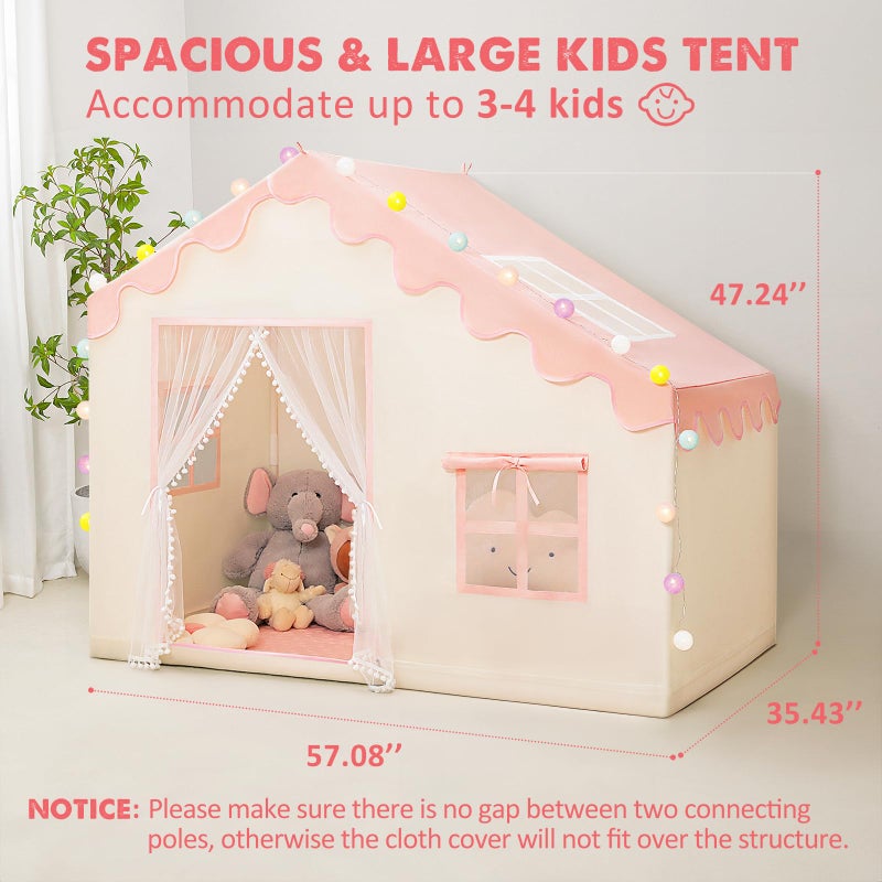PIIKAGO Play Tent for Kids - Kids Tent Indoor with Mat and Ball Lights, Toddler Tent for Kids Ages 3-8, Kids Playhouse for Girls, 57" x 35" x 47" (Pink) - Image 5