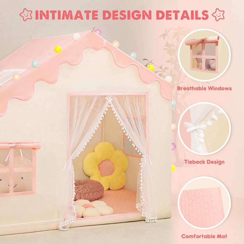 PIIKAGO Play Tent for Kids - Kids Tent Indoor with Mat and Ball Lights, Toddler Tent for Kids Ages 3-8, Kids Playhouse for Girls, 57" x 35" x 47" (Pink) - Image 2