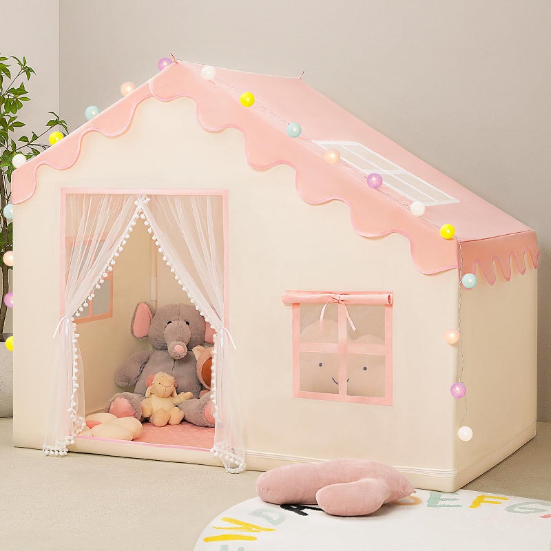PIIKAGO Play Tent for Kids - Kids Tent Indoor with Mat and Ball Lights, Toddler Tent for Kids Ages 3-8, Kids Playhouse for Girls, 57" x 35" x 47" (Pink) - Image 1