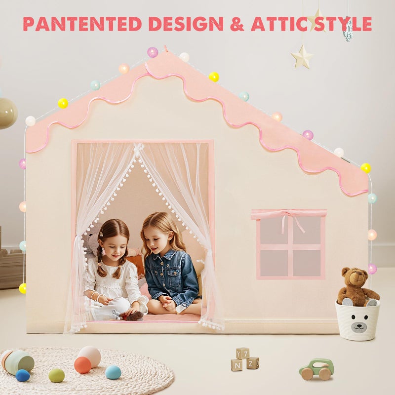PIIKAGO Play Tent for Kids - Kids Tent Indoor with Mat and Ball Lights, Toddler Tent for Kids Ages 3-8, Kids Playhouse for Girls, 57" x 35" x 47" (Pink) - Image 3