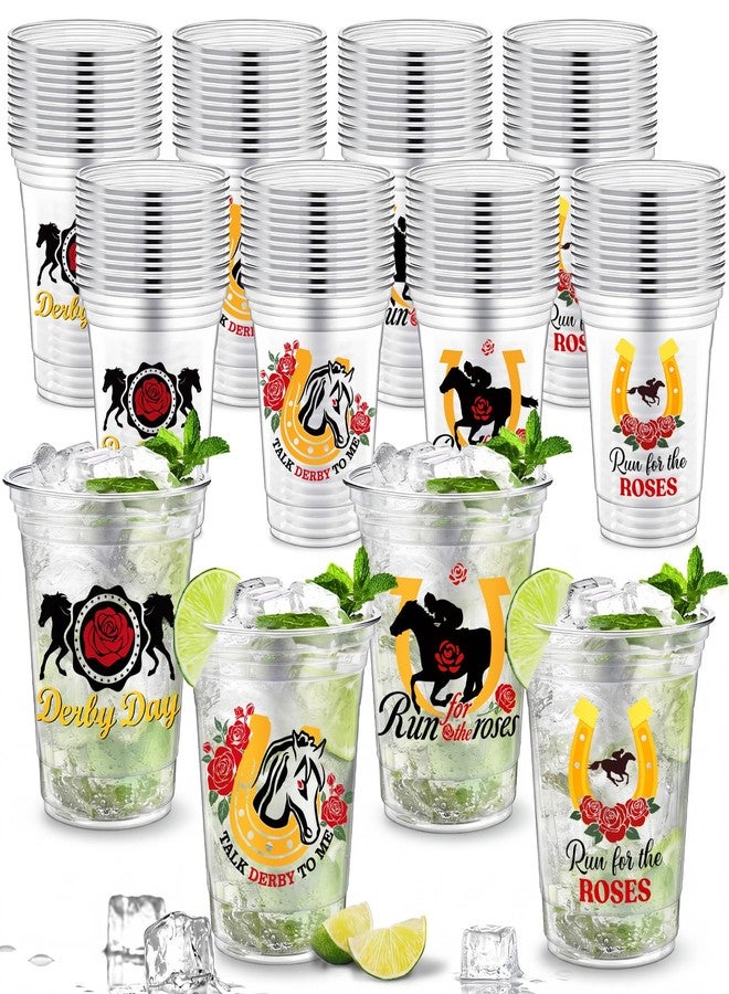 Rtteri 100 Pcs Derby Disposable Plastic Cups Bulk 16 oz Large Horse Racing Party Disposable Clear Cups for Derby Day Horse Racing Party Decorations Supplies - Image 1