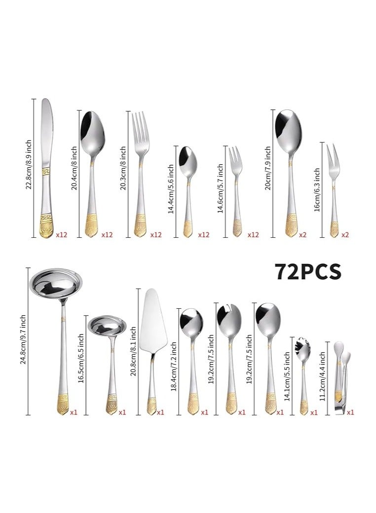 general Gold Cutlery Set Elegant Texture Stainless Steel Cutlery Luxury Crown Pattern Cutlery Set Cutlery for Wedding Family Dinner Dishwasher Safe Gift Box (72 Pieces, Gold) - Image 2