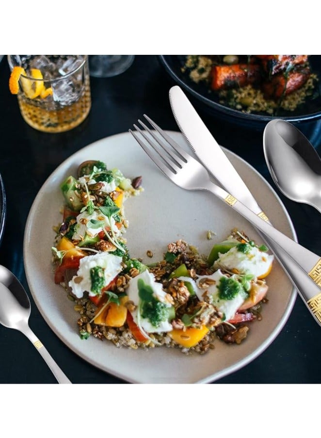 general Gold Cutlery Set Elegant Texture Stainless Steel Cutlery Luxury Crown Pattern Cutlery Set Cutlery for Wedding Family Dinner Dishwasher Safe Gift Box (72 Pieces, Gold) - Image 4