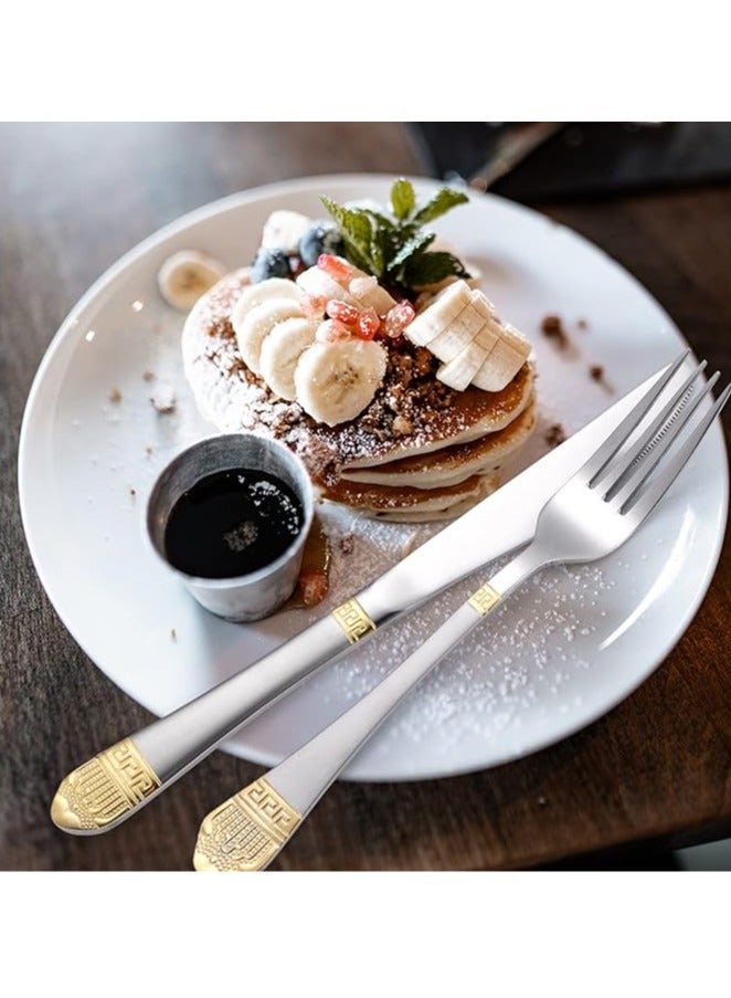 general Gold Cutlery Set Elegant Texture Stainless Steel Cutlery Luxury Crown Pattern Cutlery Set Cutlery for Wedding Family Dinner Dishwasher Safe Gift Box (72 Pieces, Gold) - Image 5