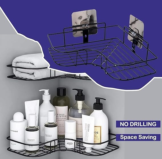 ALF Drill Free Corner Shelf for Bathroom Wall/Bathroom Organizer Without Drill/Kitchen Shelf - Pack of 2 (Black,CDS Powder Coated) - Image 4