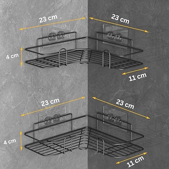 ALF Drill Free Corner Shelf for Bathroom Wall/Bathroom Organizer Without Drill/Kitchen Shelf - Pack of 2 (Black,CDS Powder Coated) - Image 3