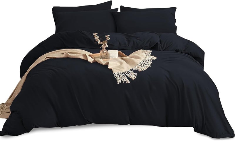 YORKSHIRE BEDDING King Size Duvet Cover Sets Soft Breathable Brushed Microfibre Plain Duvet Cover with Pillow cases Button Closure Quilt Cover Bed Set Black