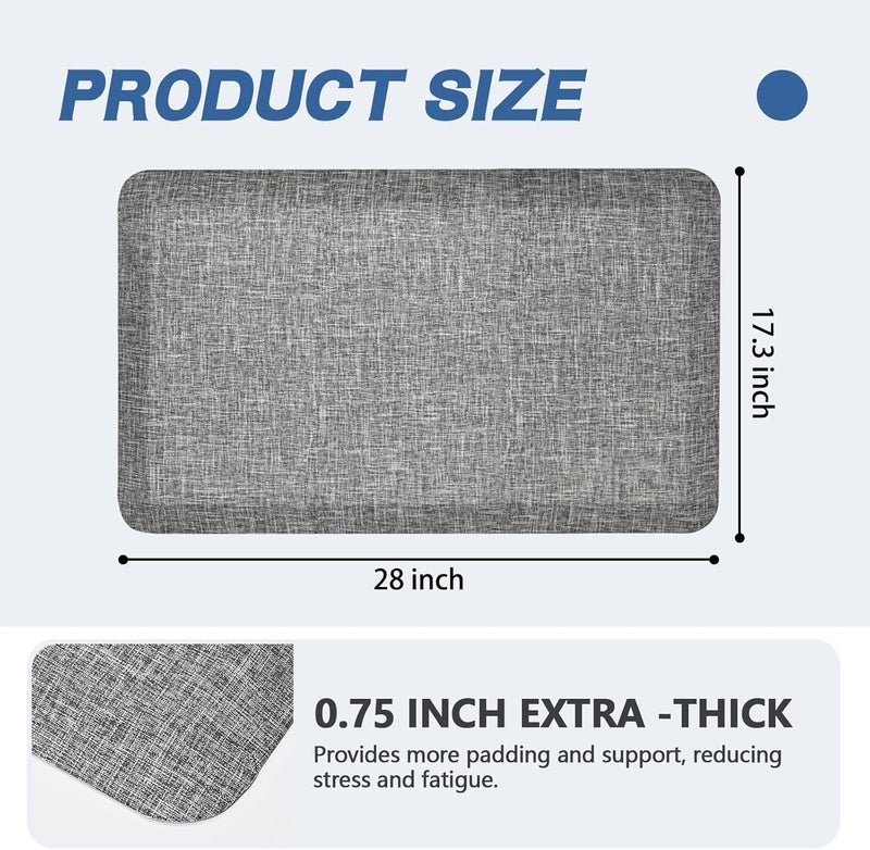 ergohead Anti Slip 3/4 inchs Anti Fatigue Kitchen Floor Mat, Ergonomic Comfort Standing Mat, Waterproof Kitchen Runner for Home, Kitchen, Office, Laundry, Garage (Light Gray, 17.3" x 28" -0.75") - Image 3