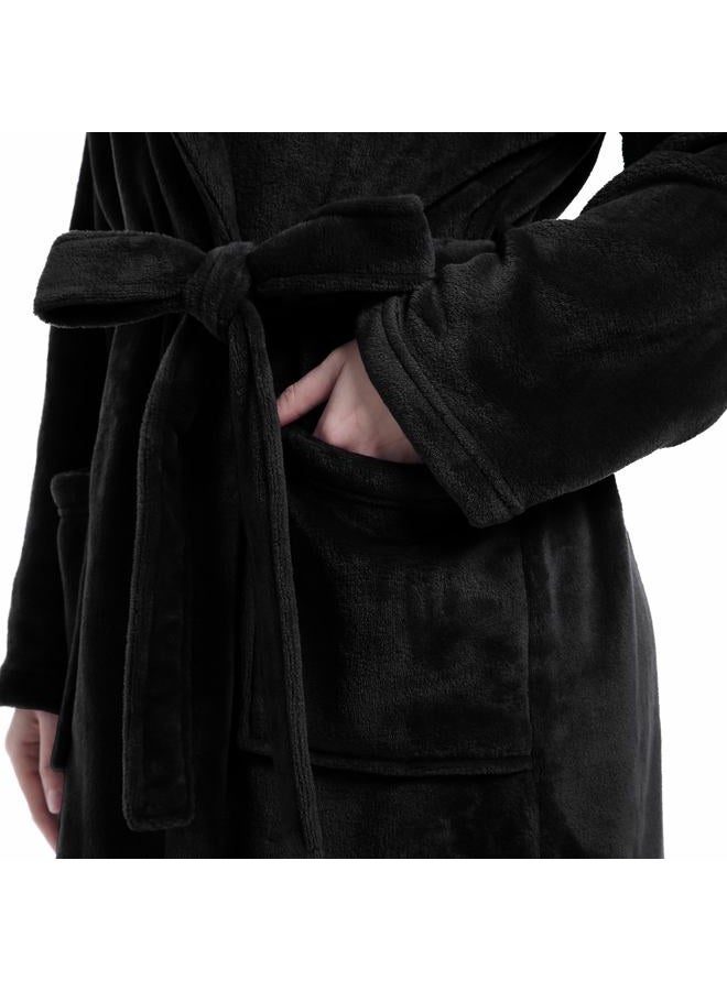 Eonkasp Plush Soft Robes for Women, Premium Fleece Womens Robe Cozy Warm Bathrobe, Black, XXL-3XL - Image 4