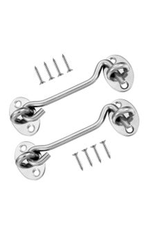 Y&D Cabin Hook 2 Pack 3'' Barn Door Lock Heavy Duty Solid Thicken Stainless Steel Gate Latch Add More Security and Privacy Eye Latches Bolt for Locks Silver  - Image 1