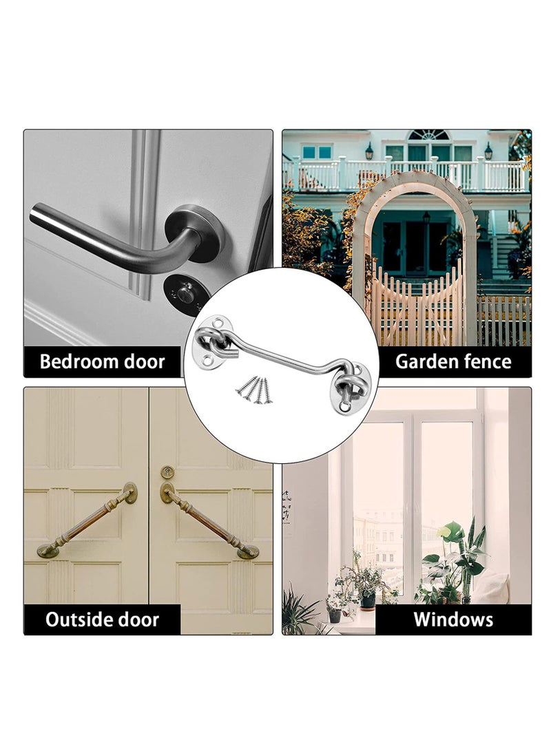 Y&D Cabin Hook 2 Pack 3'' Barn Door Lock Heavy Duty Solid Thicken Stainless Steel Gate Latch Add More Security and Privacy Eye Latches Bolt for Locks Silver  - Image 4