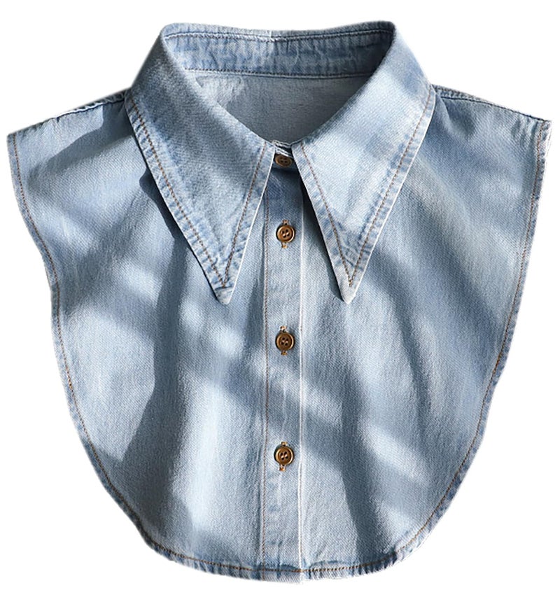 NIDMIDO Denim Fake Collar Detachable Dickey Collar Half Shirts Blouse False Collar Top for Women Girls Medium, F Blue, M - Image 1