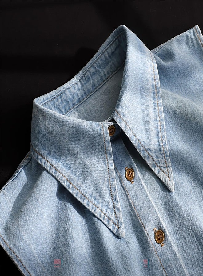 NIDMIDO Denim Fake Collar Detachable Dickey Collar Half Shirts Blouse False Collar Top for Women Girls Medium, F Blue, M - Image 2