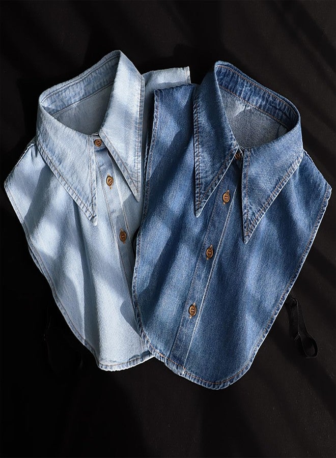 NIDMIDO Denim Fake Collar Detachable Dickey Collar Half Shirts Blouse False Collar Top for Women Girls Medium, F Blue, M - Image 3