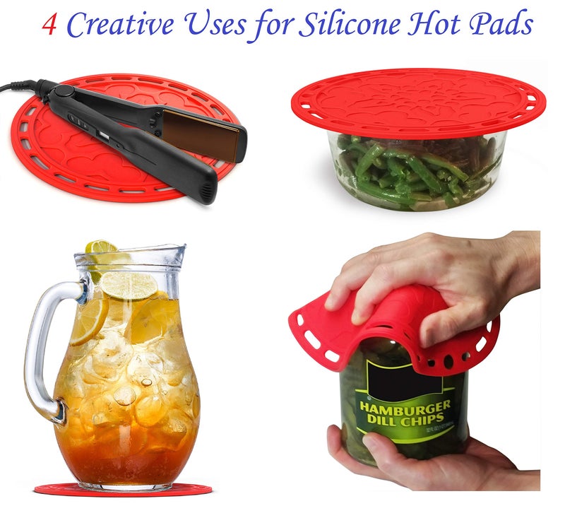 Silicone Designs Silicone Hot Pads (Set of 4) - 6 in 1 Multi-Purpose Kitchen Tool, Pot Holder, Splatter Guard, Microwave Cover, Jar Opener, Decorative Trivet, Red, 8 Inches. Includes 121 Cooking Secrets Ebook - Image 5