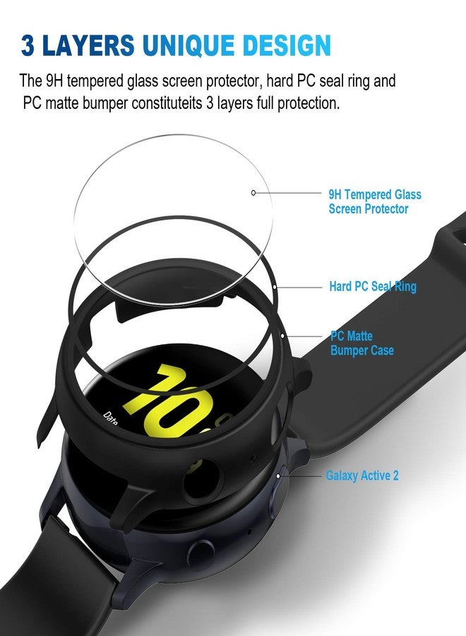 Tensea [2Pack] Tensea Compatible with Samsung Galaxy Watch Active 2 Screen Protector Case 44mm, Bumper Full Around Cover for Samsung Galaxy Watch Active 2 44 (Matte Black, 44mm) - Image 2