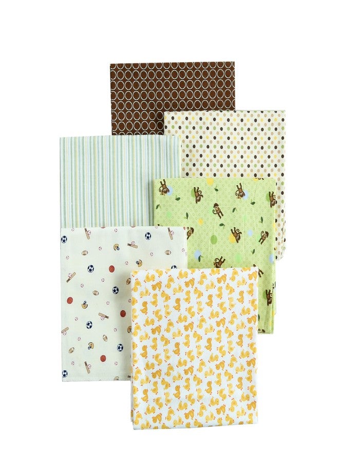 Danica Unisex Baby Cotton Flannel Receiving Blankets, 6-Pack, 30'' x 38'' (Baby Duck Monkey Yellow Polka Dot Striped)