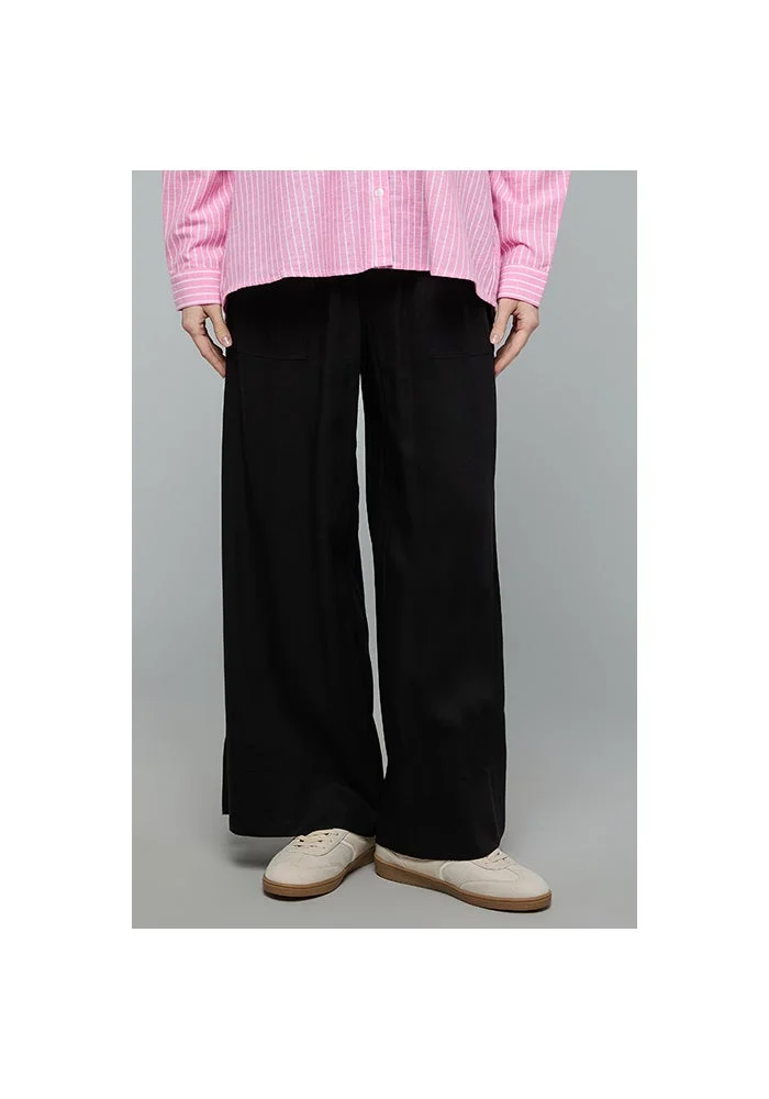 R&b Solid Wide Leg Trousers with Drawstring Waist