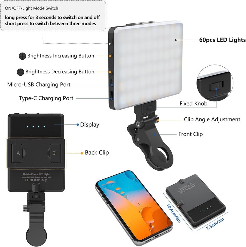 Adofys LED Portable Selfie Light Video Conference Lighting with Clip & Camera Tripod Adapter Rechargeable 2000mAh CRI 95+, 3 Light Modes for Phone iPhone Webcam Laptop Photo - Image 4