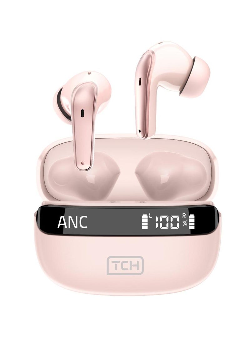TCH Wireless Earbuds L10 ANC PINK - Active Noise Cancellation, HiFi Audio Sound Quality, Powerful Bass, Bluetooth 5.3 with AI Calls, 4 Mics, IPX4 Water Resistant, 30H Battery Standby, LED Display, Smart Touch Controls- Android-IOS - Image 1