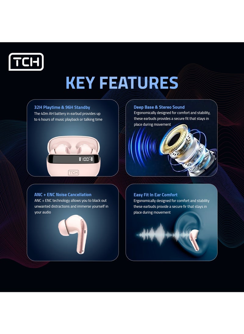 TCH L10 ANC" Wireless Earbuds - Active Noise Cancellation, HiFi" Audio Sound Quality, Powerful Bass, Bluetooth with AI Calls, 4 Mics, IPX4 Waterproof, 8H Battery Life, LED Display, Smart Touch Controls  - Image 3