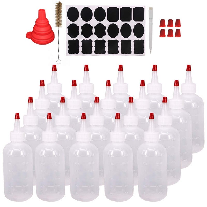Belinlen 20 Pack 6Ounce Plastic Squeeze Bottles with 20pcs Red Tip Caps and Measurement  Good for Crafts Art Glue Multi Purpose Set of 20 with extra 6 Red Cap 36 Chalk Labels and 1 Pen