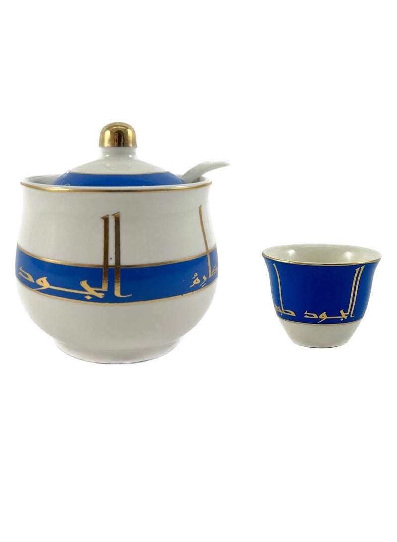 Homemaker 20-Piece Tea & Coffee Cups Set - 6 Tea Glass - 6 Coffee Cups - 6 Saucer - Sugar Bowl & Spoon - White & Clear & Blue & Gold - Image 3