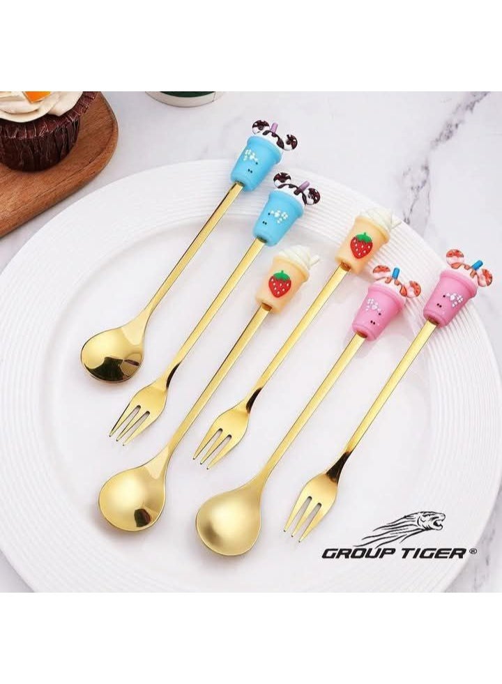 جروب تايجر طقم معالق 6 قطع استانلس براس سيلكون