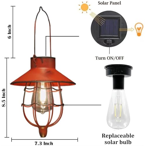 YAKii 2 Pack Solar Lantern Hanging Waterproof Outdoor Metal Solar Lamp with Warm White Light Decorate for Yard Garden Pathway Patio Porch Decor (Red) - Image 3
