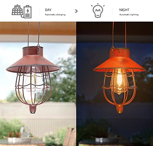 YAKii 2 Pack Solar Lantern Hanging Waterproof Outdoor Metal Solar Lamp with Warm White Light Decorate for Yard Garden Pathway Patio Porch Decor (Red) - Image 4