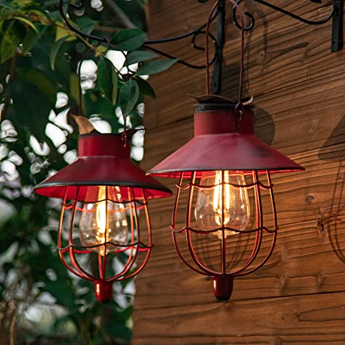 YAKii 2 Pack Solar Lantern Hanging Waterproof Outdoor Metal Solar Lamp with Warm White Light Decorate for Yard Garden Pathway Patio Porch Decor (Red) - Image 1