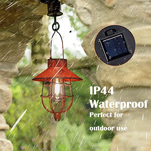 YAKii 2 Pack Solar Lantern Hanging Waterproof Outdoor Metal Solar Lamp with Warm White Light Decorate for Yard Garden Pathway Patio Porch Decor (Red) - Image 5