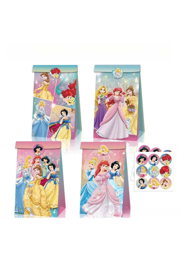 عام 12 قطعة من حقائب ورق كرتونية مطبوعة بنماذج كرتونية،مع قبضات، و١٨ لصاقة، مناسبة لأكياس هدايا حفلات أعياد ميلاد الفتيات، أكياس هدايا الحفلات، أكياس الهدايا، وأكياس الحلوى. - Image 1