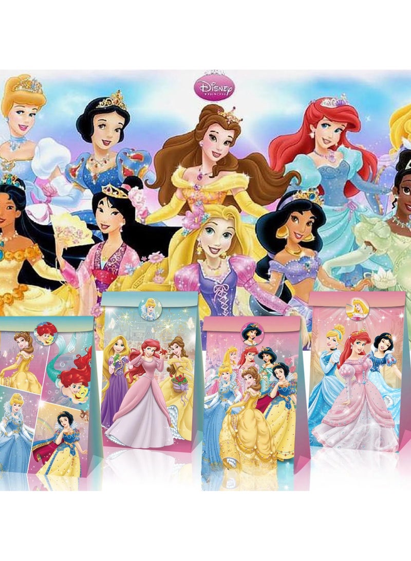 عام 12 قطعة من حقائب ورق كرتونية مطبوعة بنماذج كرتونية،مع قبضات، و١٨ لصاقة، مناسبة لأكياس هدايا حفلات أعياد ميلاد الفتيات، أكياس هدايا الحفلات، أكياس الهدايا، وأكياس الحلوى. - Image 2