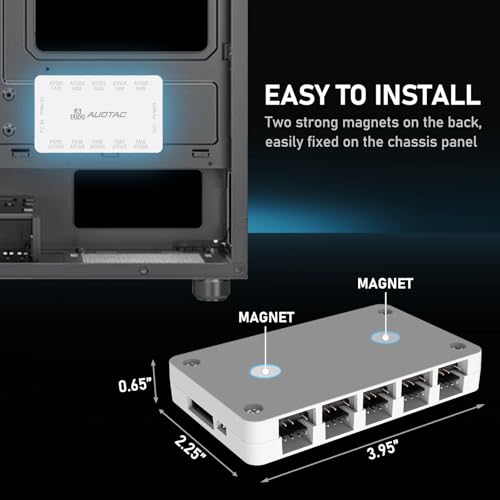 Auotac ARGB Controller PWM Fan Hub with RF Remote, (Connect Ten Case Fans, 5V 3Pin ARGB & 12V 4Pin PWM Fan Connector, Dual SATA Power Input, Magnetic Suction), White - Image 4