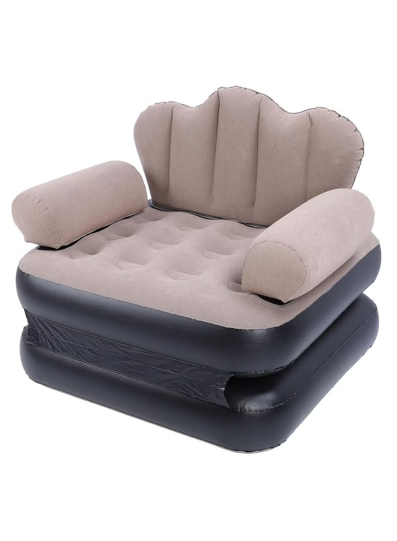 TIGER Inflatable Couch Mattress – 6.1lb Load Bearing, Coffee Color -- Thickened Flocked PVC Soft Inflatable Sofa Bed – Foldable & Portable for Travel and Camping - Image 1